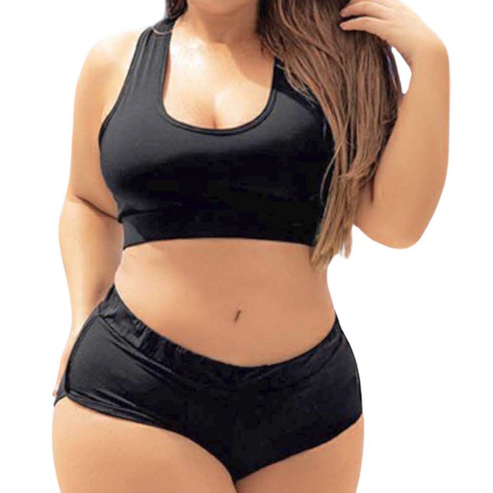 Plus Size Black Bikini Set Classic Tie Back High Waist Sporty Swimwear 1x 2x - Picture 7 of 8